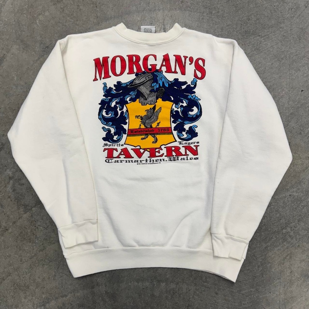 Vintage Morgan's Tavern Crewneck Cotton Pullover White Sweatshirt Large